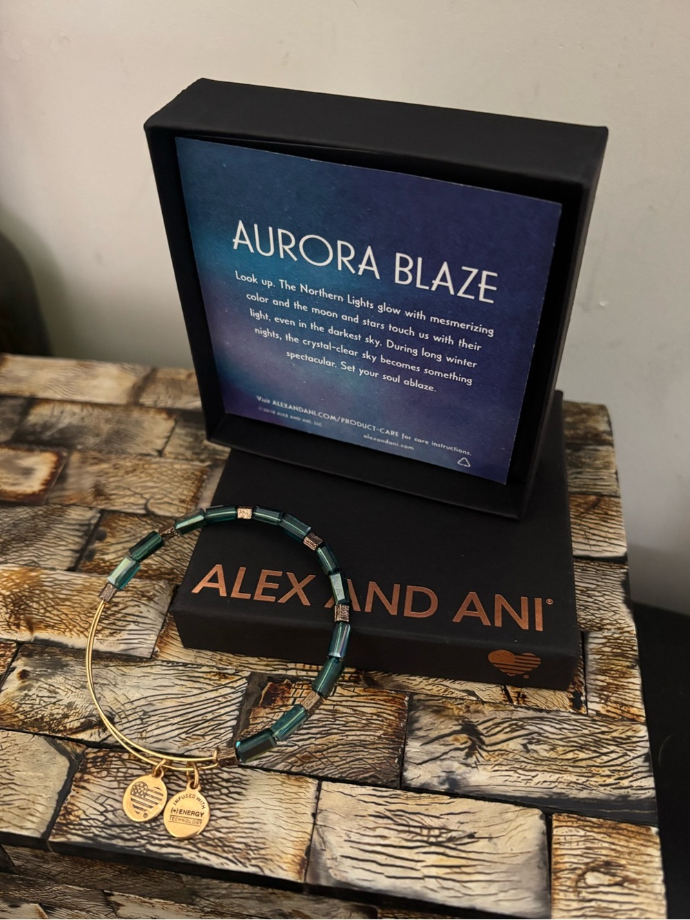 NIB Alex and Ani Aurora Blaze Beaded Bangle Bracelet Metallic Hazel Gold-Tone